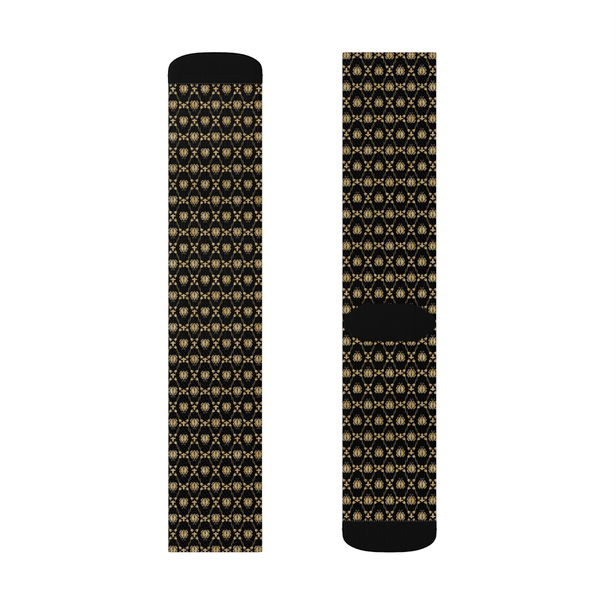 Men's Black & Gold Patterned Dress Socks