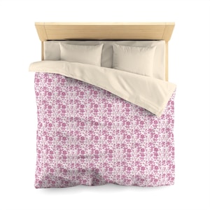 Pink Floral Duvet Cover, Floral Bedding, Cottagecore Bedroom Decor, Rose Print Bed Cover, Feminine Bedding, Cute Duvet Cover