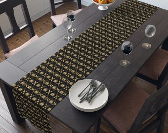 Elegant Gold and Black Table Runner Custom Table Runner Holiday Table Decor Dining Table Decor, Habensen Gallery