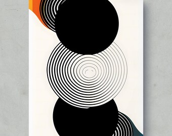 Moderne muurkunst uit het midden van de eeuw voor woonkamer | Abstracte geometrische print | Minimalistisch neutraal interieur | Retro cirkelposter