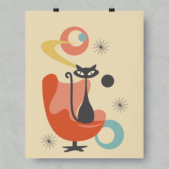 Vintage Mid Century Atomic Cat Poster Art for Home - Etsy