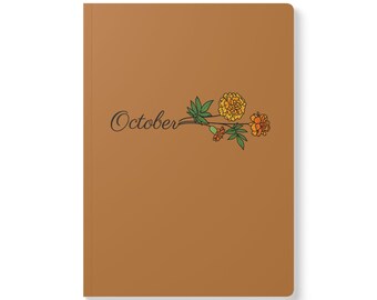 October Birth Flower Journal Notebook: Marigold Floral Design, Lined Pages, Diary