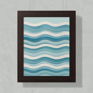 Abstract Waves Wall Art Poster, Coastal Decor Wall Art, Modern Minimalist Art Print, Blue Ocean Waves Artwork, Home Decor, Serene Art