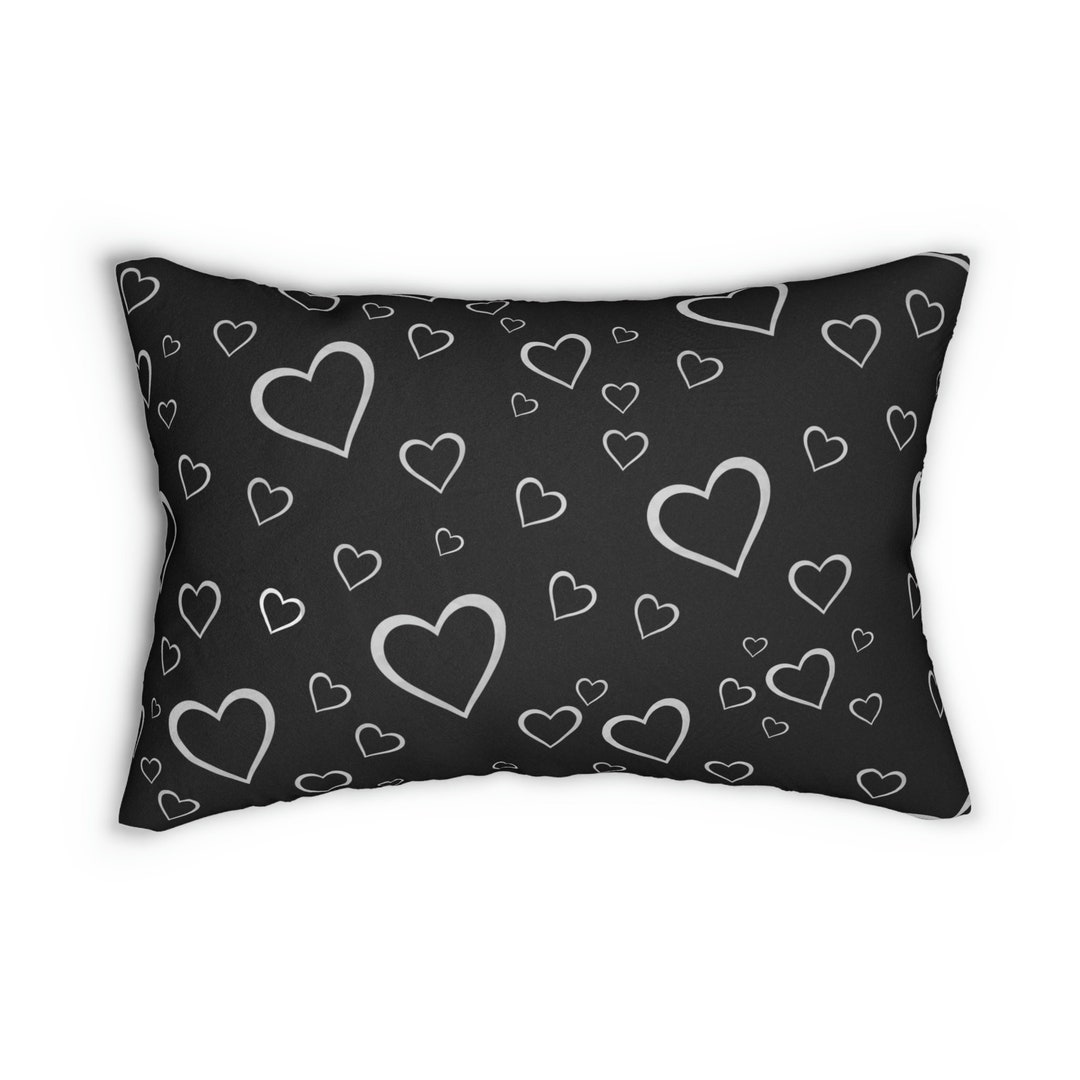 Goth Valentine Black Hearts Lumbar Pillow, Black Lumbar Pillow Cover, Cute Cushion Cover, Bed