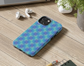 Blue Checkered Phone Case Blue Cell Phone Case Trendy Cute Custom Phone Case Cool Phone Case, Habenen Gallery