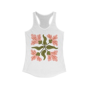 Women&#39;s Summer Floral Tank Top, Flower Design Top, Botanical Print Tank,  Nature Lover  Racerback Tank Top, Pink Floral, Green Leaves