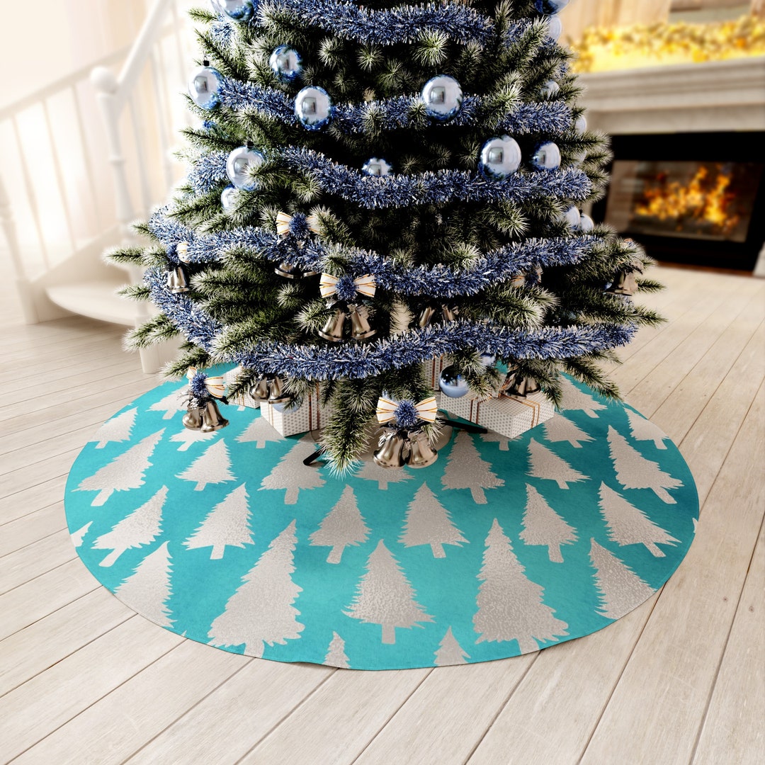Blue Evergreen Christmas Tree Skirt Evergreen Seasonal Decor Etsy