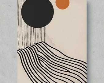 Abstrakter geometrischer Druck, Beige Schwarz Orange Wandbild, Modernes Raumdekor Poster