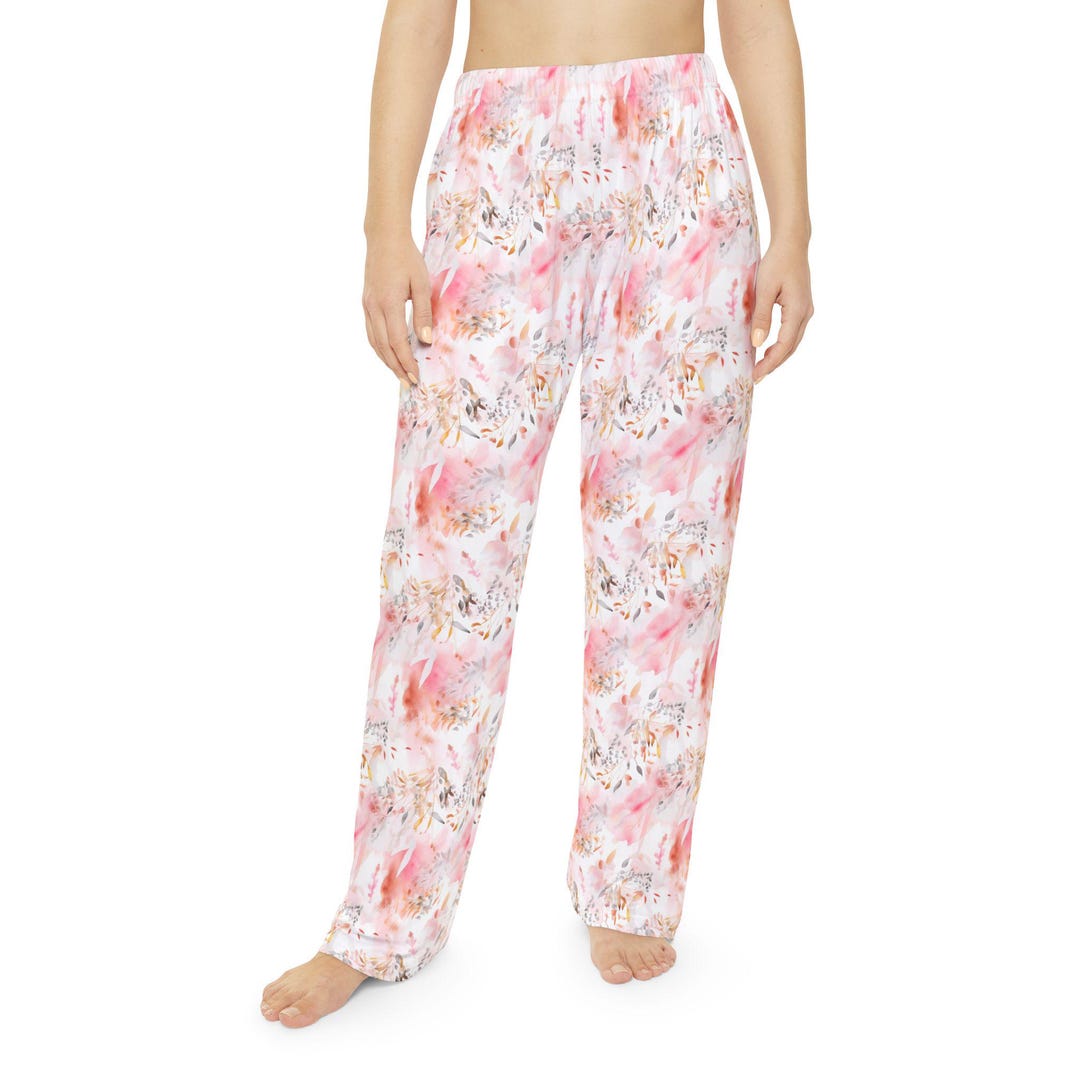 Women's Pink Pajama Pants, Floral Lounge Pants, Soft Comfy Loungewear ...