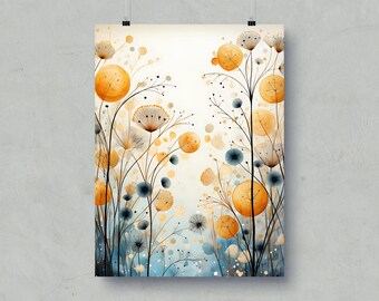 Abstract Floral Poster, Botanical Framed Poster, Modern Flower Art Print, Minimalist Plant Wall Decor