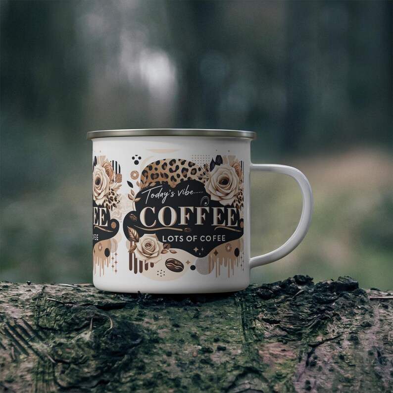 Enamel Camping Coffee Mug, Inspirational Coffee Lover Gift image 4