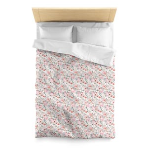 Pink Floral Microfiber Duvet Cover - Soft Bedding Set, Feminine Bedroom Decor, Floral Print Comforter Cover, Girls Room Decor, Lightweight