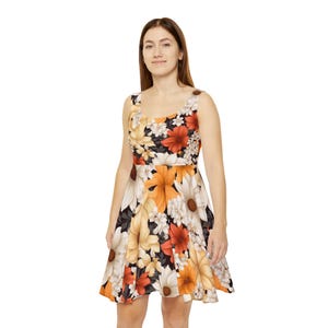 Floral Skater Dress, Bold Flower Design, Cottagecore Dress, Trendy Skater Dress, Feminine Style Summer Dress,  Women&#39;s Sundress