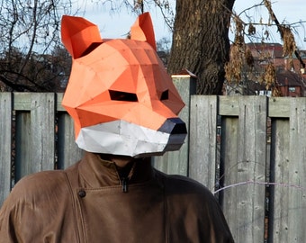 Fox Mask Papercraft DIY Animal Awesome Paper Party Mask You Make Yourself Jackal Dog Wolf Coyote Halloween Paper Craft Origami