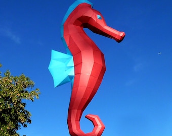 Adorno de caballito de mar Decoración de Horsea, DIY, Adorno 3D imprimible Papercraft Descarga digital