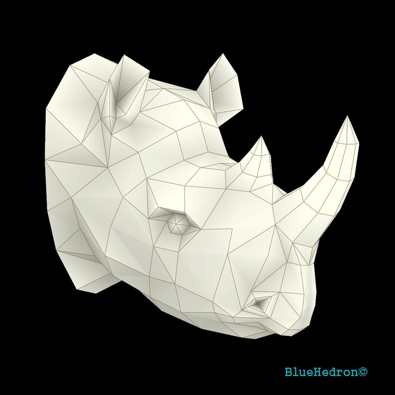 Rhino Head Rhinoceros Sumatran African Sub Sarahan Trophy Wall Mount Papercraft Faux Taxidermy Printable PDF Paper Model DIY image 3