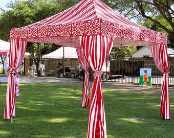 Custom Printed Red and white Stripe 10x10 Outdoor Pop-Up Canopy – Vendor Booth, Festival Tent, Beach Canopy