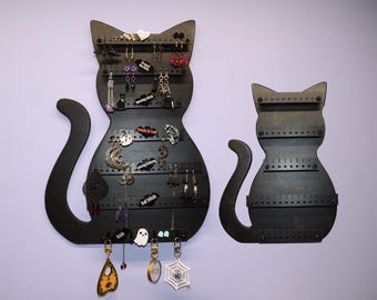 Wooden Cat Earring & Necklace Holder Rack
