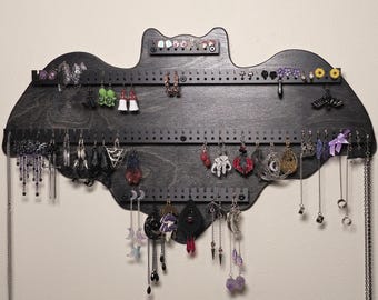 Wooden Bat Earring Holder Rack