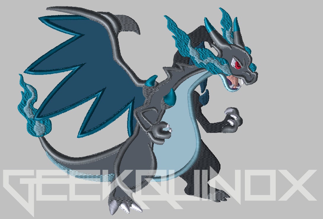 Mega Charizard X Patch Heat Transfer Pokemon Iron On Graphic Applique Apx  4.00