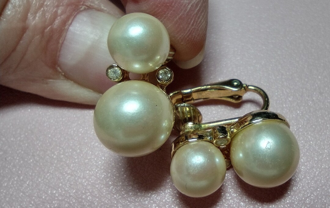 Vintage Double Pearl Clip Ons Etsy