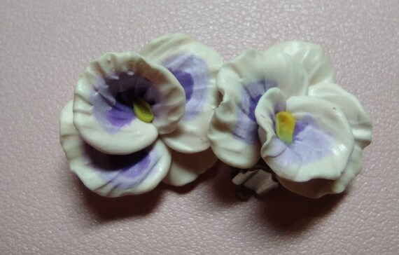 Lovely Lavender pansy clip on earrings - image 1