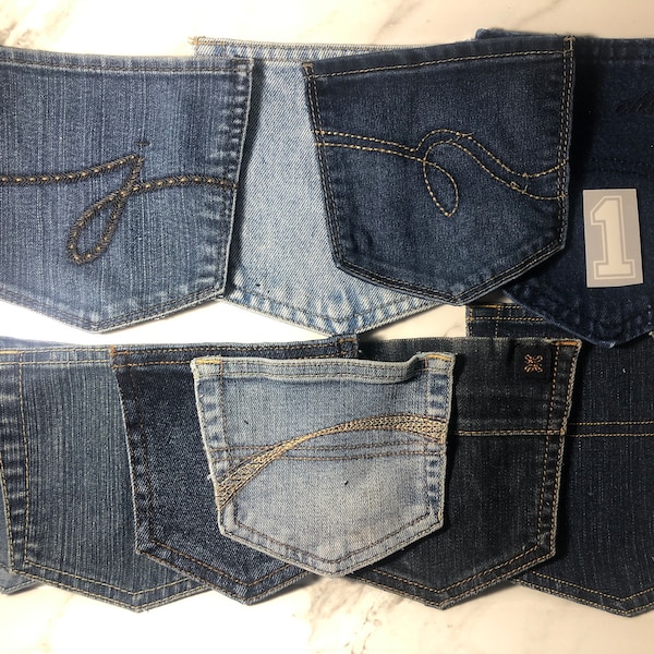 10 Denim Pockets | Assorted Small Medium Large Size | Set of 10 Jean Denim Pockets | Hand Cut Denim | Sewing | Quilting | multicolored