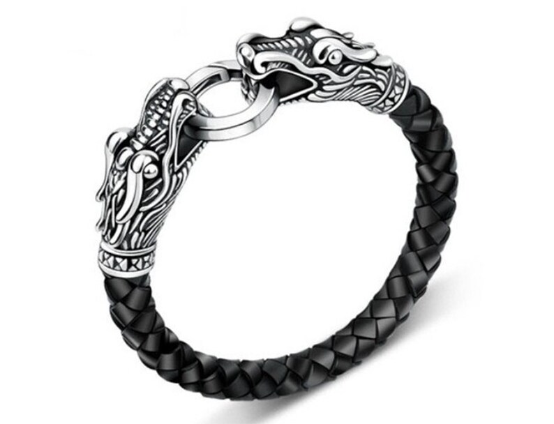 Dragon Head Cord Bangle Norse Vikings Bracelet For Woman Men Teens Goth Rings Wolfs Wolves Head-Bird Of Prey Raptor Raptors-Bangles
