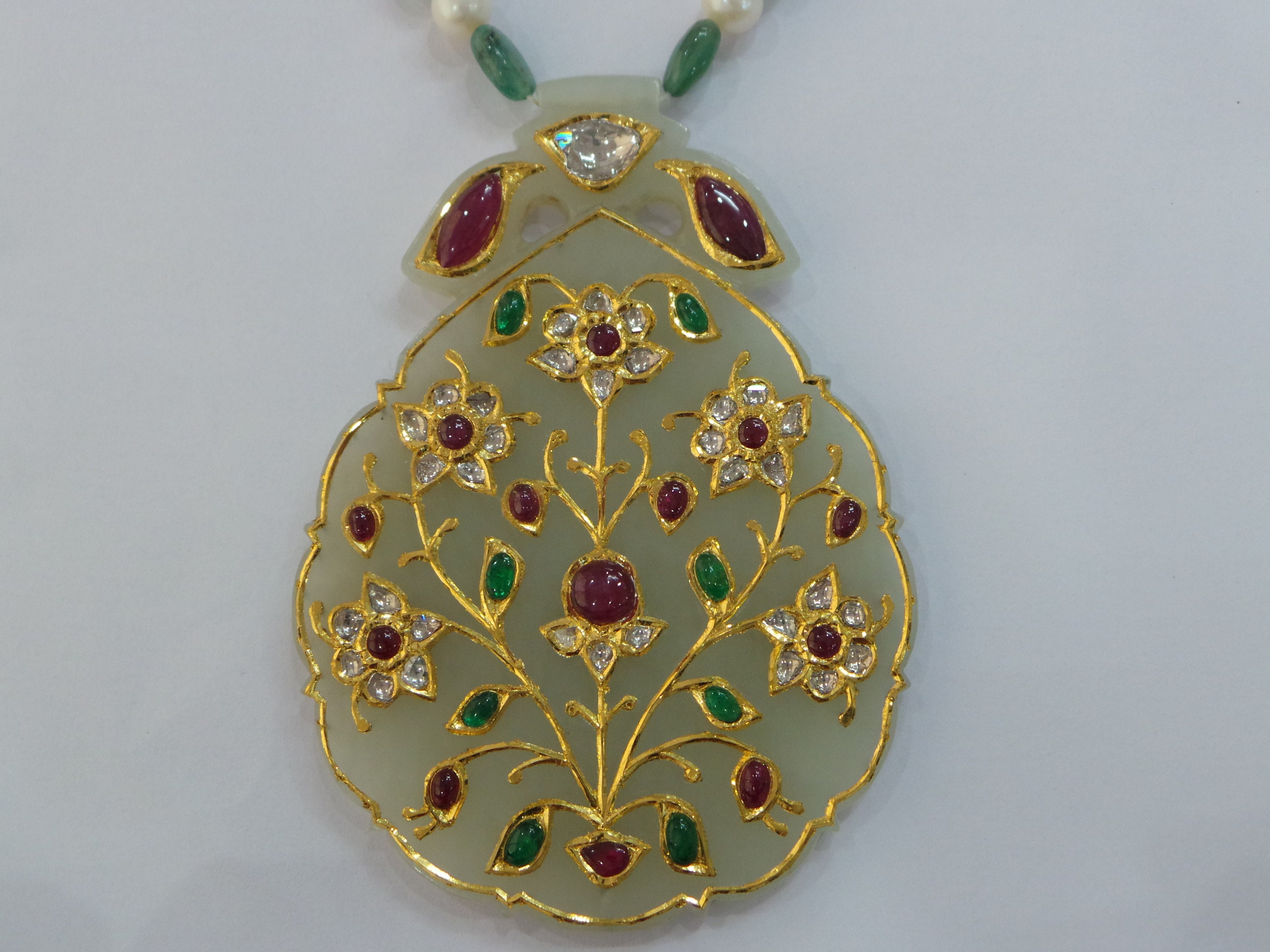 Mughal 24K Gold Jadau Jade Pendant 