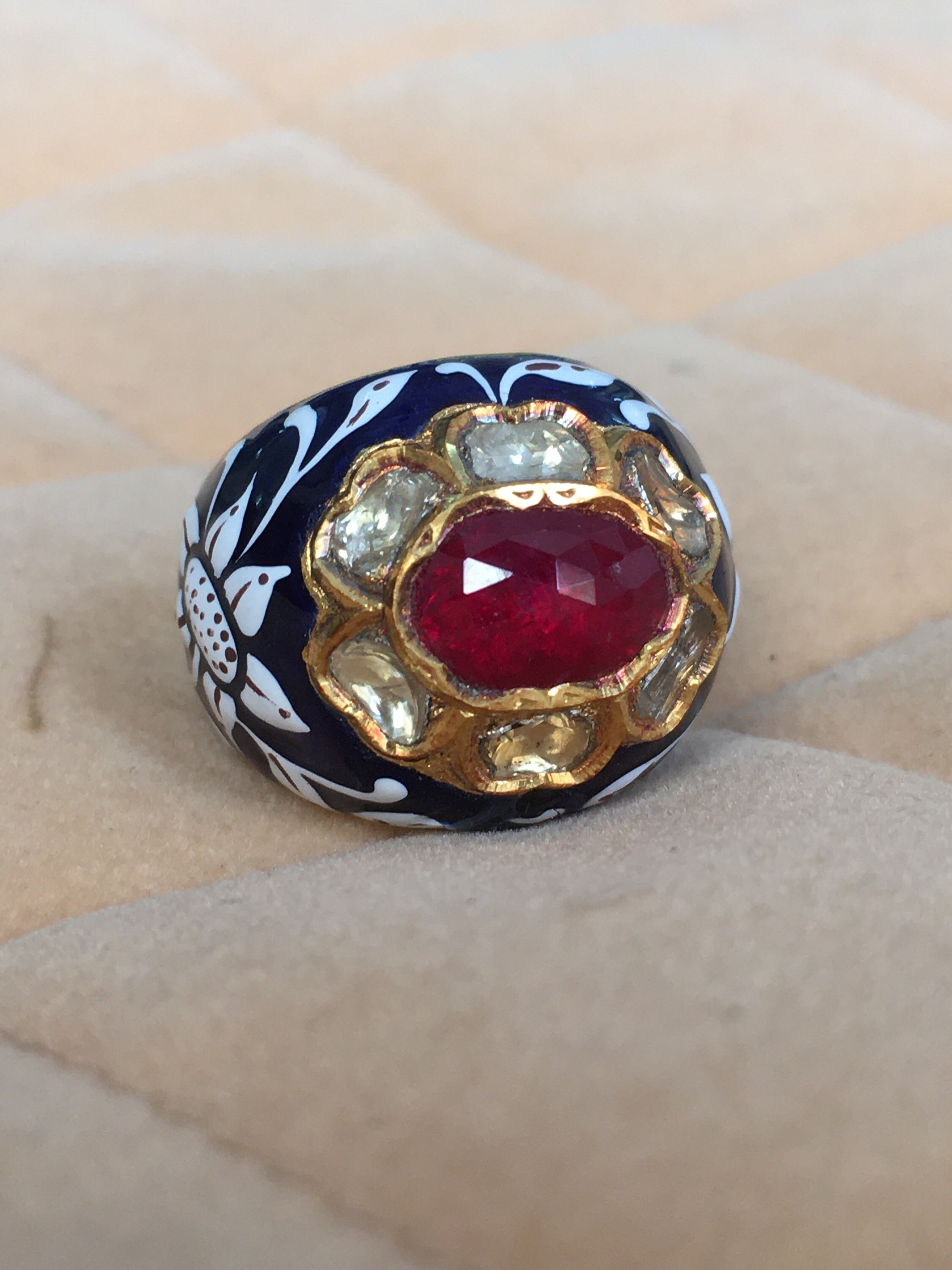 大きな取引 Mughal Antique アンティーク リング 鳥モチーフ エナメル ムガル アクセサリー