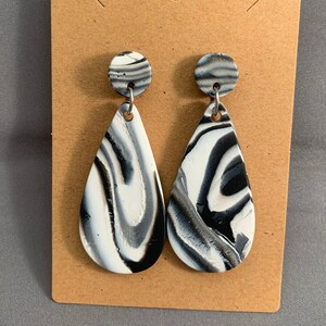 Black & White Marbled Polymer Clay Earrings