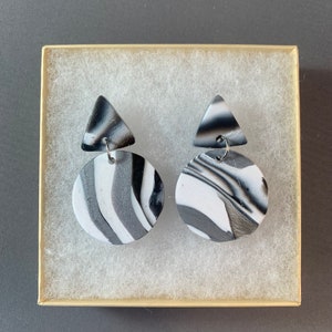 Black & White Marbled Polymer Clay Earrings