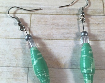 Green Paper Bead Earrings