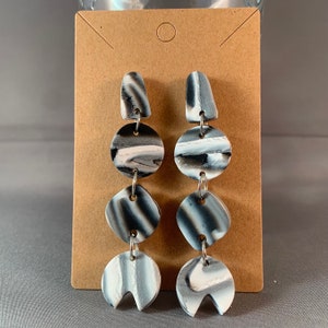 Black & White Marbled Polymer Clay Earrings