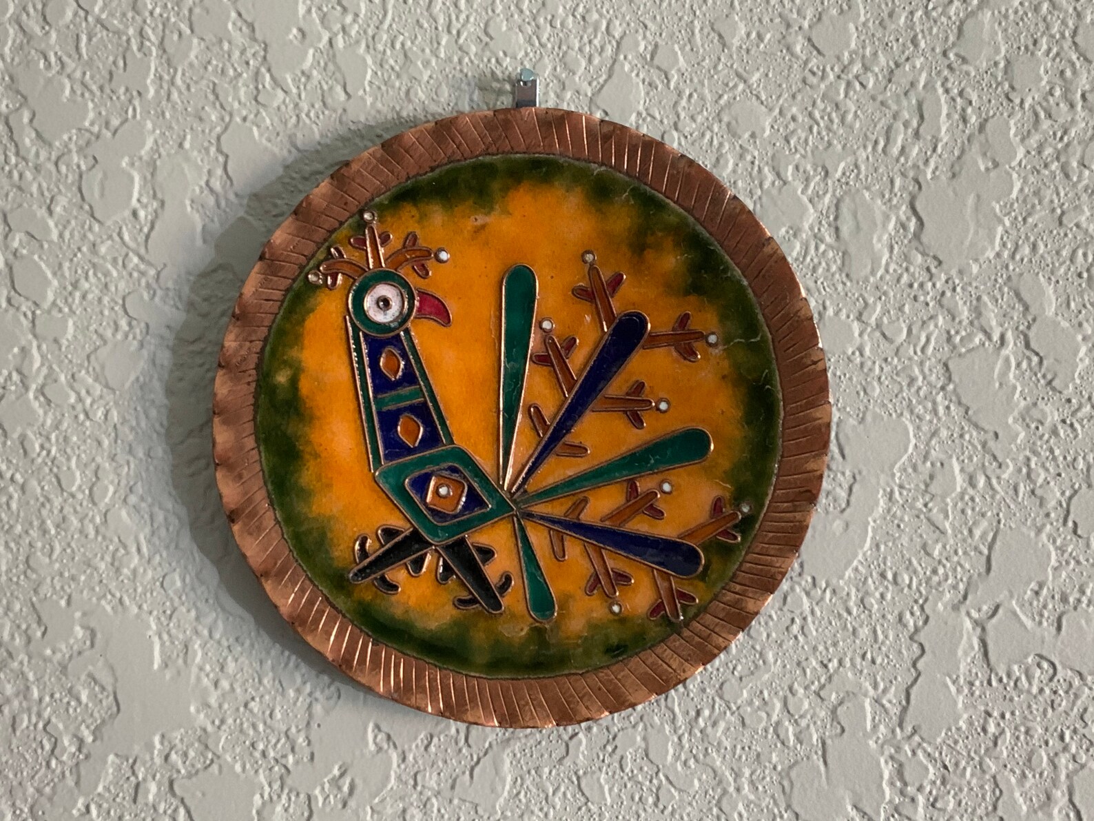 Vintage Copper Enamel Peacock Wall Art Blue & Green Peacock Etsy