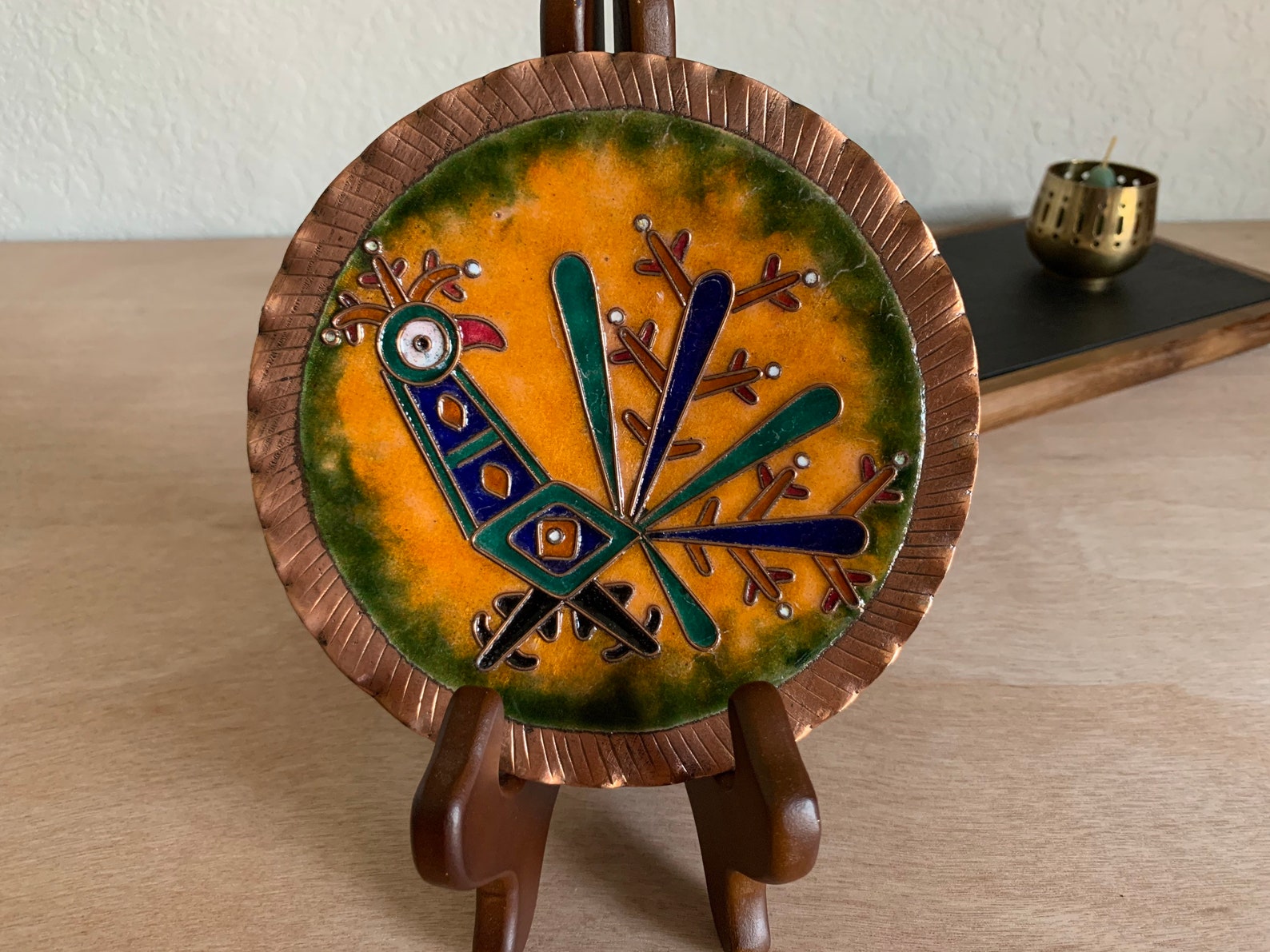 Vintage Copper Enamel Peacock Wall Art Blue & Green Peacock Etsy