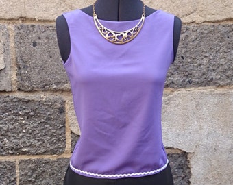 Top was crop top, top, purple top Halter sexy top, halter top, purple, purple tank top, pie, tank top, crepe, sleeveless