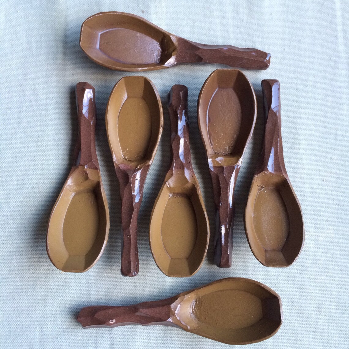 Ceramic Clay Spoon, Carved, Asian Soup Spoon, Serving Spoon in Rust