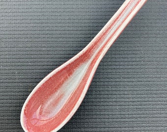 RAMEN SPOON | Ceramic Spoon | Asian soup spoon | Serving spoon | Handmade in Salmonberry Pink red blue glaze