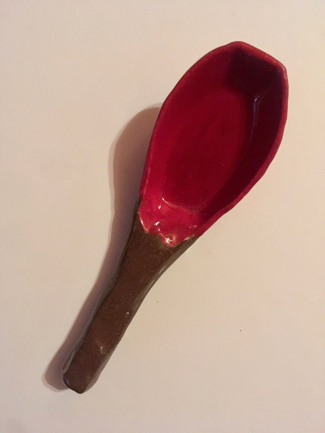 Ceramic Clay Spoon, Carved, Asian Soup Spoon, Serving Spoon in Rust