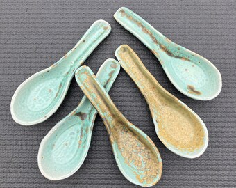 SMALL SPOON | ceramic spoon, sauce, dip, soup, serving spoon in Dinosaur Green Gold  glaze