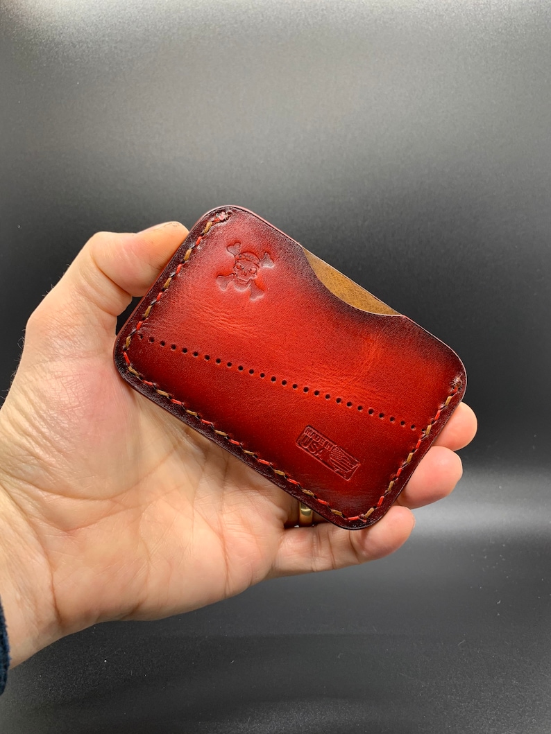 Minimalist Leather Three Pocket Baseball Wallet featuring Multicolor Stitching