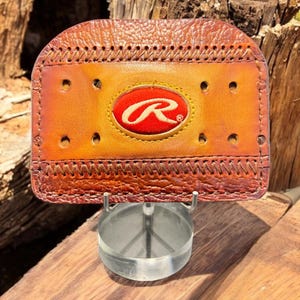 Cartera minimalista de béisbol de cuero con tres bolsillos y correa de muñeca Rawlings