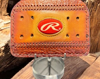 Minimalist Leather Three Pocket Baseball Wallet featuring Rawlings wrist strap
