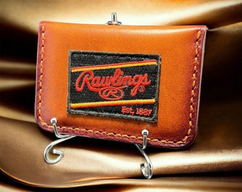 Minimalist Leather Three Pocket Baseball Wallet featuring rare Rawlings patch