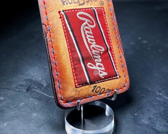 Minimalist Leather Three Pocket Baseball Wallet repurposed from a Rawlings Baseball Mitt