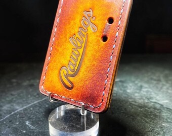 Minimalist Baseball Leather Wallet with Three Pockets, Rawlings Embossed Mitt Leather