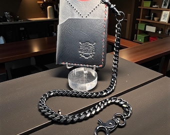 Italian Leather Four Pocket Minimalist Wallet with Black Wallet Chain