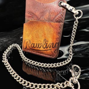 Cartera de béisbol estilo motero de cuatro bolsillos de cuero, reutilizada a partir de un guante de béisbol Rawlings