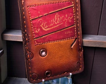 Minimalist Leather Two Pocket Baseball Wallet repurposed from a Rawlings Baseball Mitt